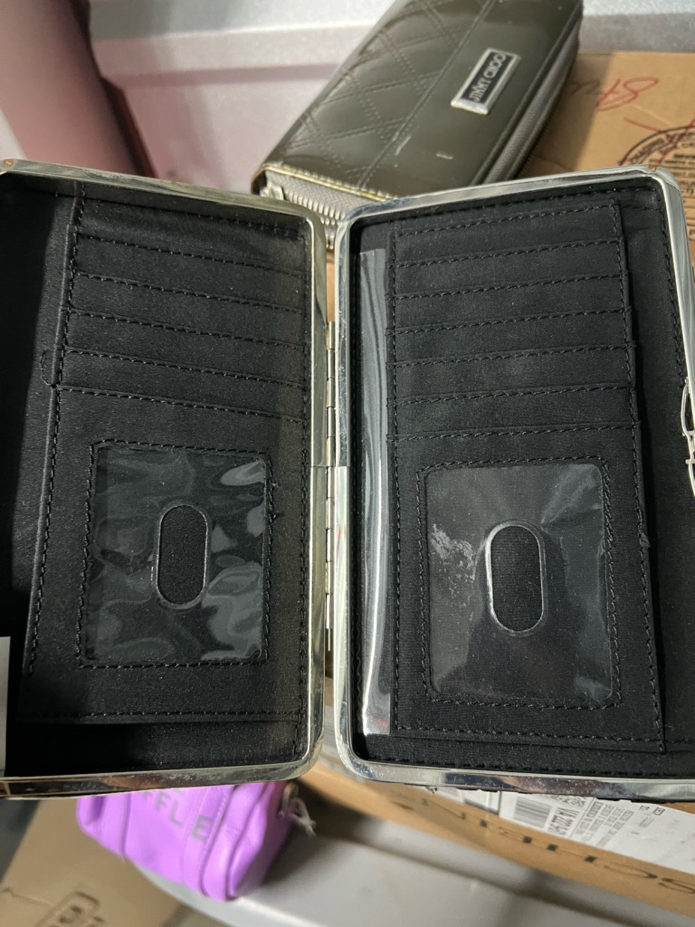 Black Metal Frame Clutch Wallet with Card Slots